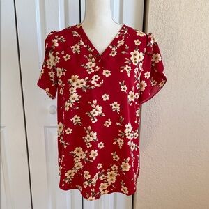 Chic Floral Red Blouse for Women